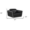 HomeRoots 47" Black and Silver Italian Leather Club Chair - 3 of 4