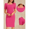 INSPIRE CHIC Women's Square Neck Puff Sleeve Rear Slit Knee Length Business Pencil Dress - 2 of 4