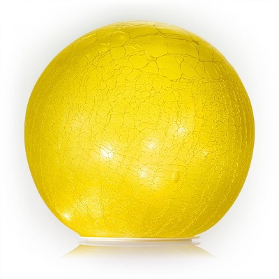 7" Textured Glass Gazing Globe with LED Lights Yellow - Alpine Corporation: Outdoor Decorative Sphere, Patio Accent