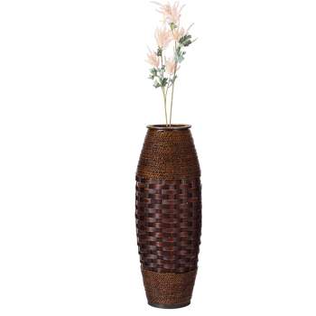 Uniquewise Antique Cylinder Style Floor Vase For Entryway or Living Room, Bamboo Rope, Brown 26" Tall