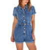 Imily Bela Women's Short Sleeve Denim Rompers Cotton Utility Button Up Elastic Waist Short Jumpsuits - 2 of 4
