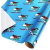 American Greetings 30" 25 sq ft Metallized Peanuts Snoopy Skiing on Blue Gift Wrap - 2 of 4