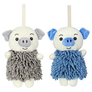 REGALWOVEN Bathroom Kitchen Cute Cartoon Piggy Chenille Soft Absorbent Hand Towel 2 Packs 7" x 11" - 1 of 4