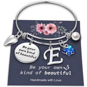 Butterfly Initial Bracelets for Teen Girls and Women with Crystal Butterfly and Pearl, Expandable Bangle - 1 of 4