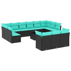 vidaXL 14 Piece Patio Sofa Set with Cushions Black Poly Rattan - 1 of 4
