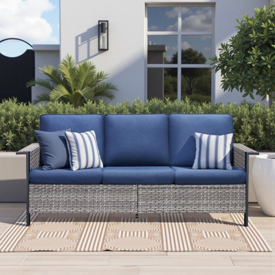 Buenhomino Wicker Outdoor Patio Sofa Patio Furniture Loveseat, All Weather Wicker 3-Seater Outdoor Furniture Sofa