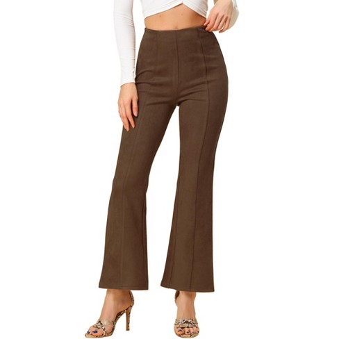 Allegra K Women's Casual High Waist Flared Hidden Side Zipper Solid Long  Pants Brown Medium