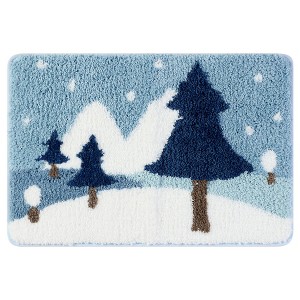 Unique Bargains Soft Non-Slip Thick Shaggy Water Absorbent Botanical Pattern Bath Floor Mat - 1 of 4