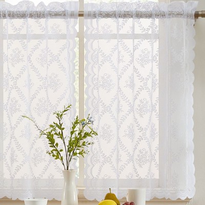 HLC.ME Isabella Floral Rod Pocket Lace Semi Sheer Voile Short Cafe Tiers for Small Windows