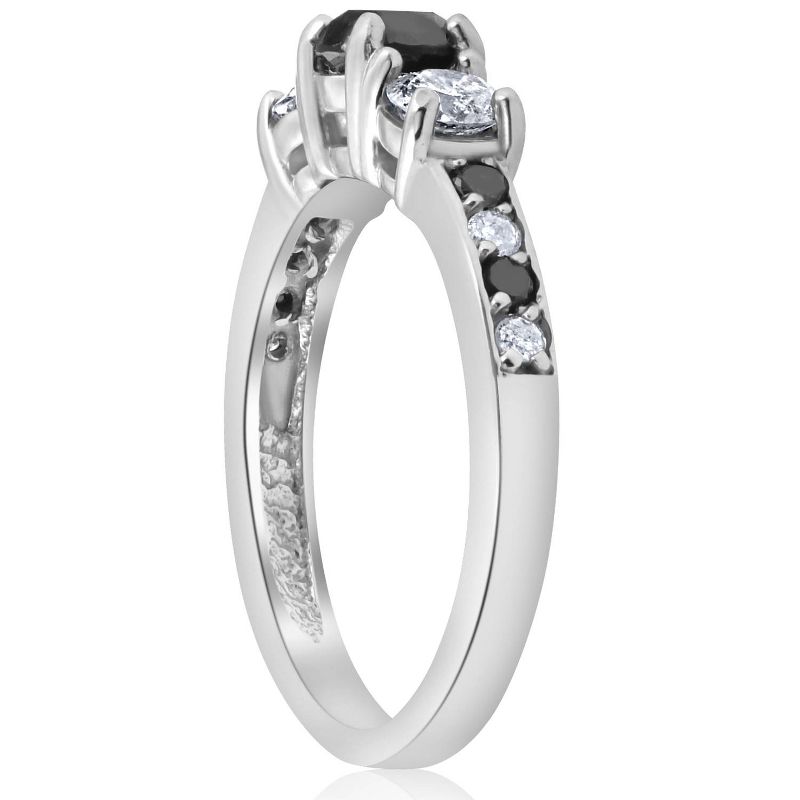 Pompeii3 1 1/4CT Black & White Diamond Engagement 3-Stone Ring 10K White Gold, 3 of 5