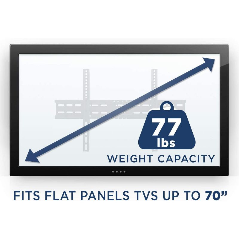Mount-It! TV Wall Mount Bracket | Tilting 2" Low Profile Design Fits Large Flat Screen TVs 37 - 70 in. | 15 Degrees Tilt | 77 Pound Capacity, 4 of 9