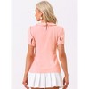 INSPIRE CHIC Women's Summer Peter Pan Collar Contrast Trim Puff Short Sleeve Blouse - 4 of 4
