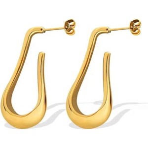 14K Gold Plated Chunky Dangle Hoop Earrings for Women | Medium Thick Huggie Statement Jewelry - 1 of 4