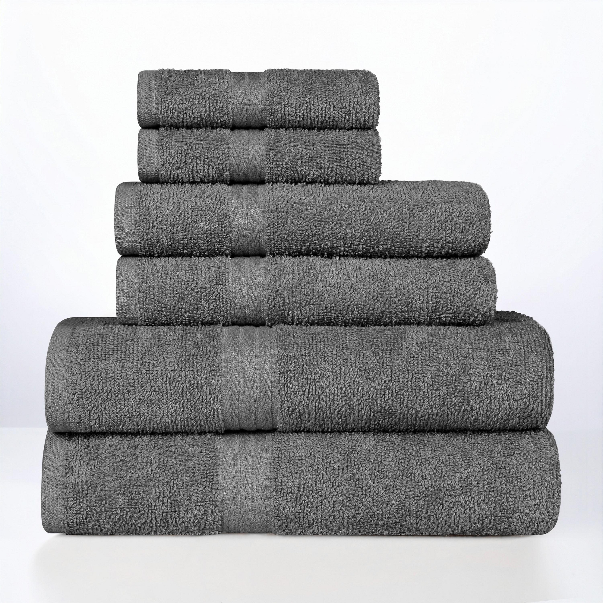 Quick-Dry 6-Piece 100% Cotton Towel Set, Charcoal - Blue Nile Mills