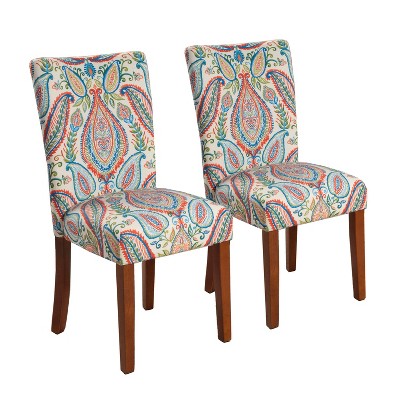 Set of 2 Wooden Dining Chairs with Paisley Print Fabric Upholstery Red/Blue - Benzara