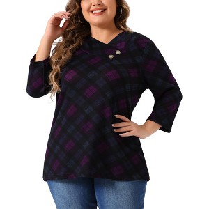Agnes Orinda Women's Plus Size Comfy Knit 3/4 Sleeve V Neck Stripe Boho Casual Blouse - 1 of 4