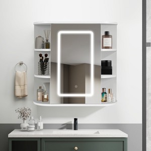 ELECWISH Medicine Cabinet, White Bathroom Cabinet with Multi-Layer Open Shelves and Touch Button, 3 Lighting Modes, Adjustable Brightness - 1 of 4