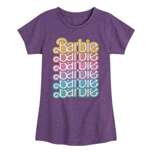 Girls' - Barbie - Barbie Logo 70S Stacked- Girls Fitted Short Sleeve Graphic T-Shirt Fitted Short Sleeve Graphic T-Shirt - 1 of 4