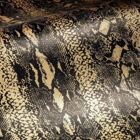Roommates Snake Skin Peel & Stick Wallpaper Gold/black : Target
