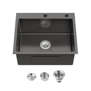 Cobbe Black 23" Drop-in Workstation Kitchen Sink, Stainless Steel Modern Single Bowl Kitchen Sink - 1 of 4
