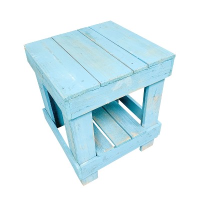 del Hutson Designs 100 Percent Reclaimed Solid Barnwood Rustic Contemporary Country Farmhouse Decor End Table for Living Room or Bedroom, Turquoise