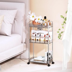 Hachikiko 3 Tier Acrylic Rolling Storage Cart - Clear Bathroom Organizer with 4 Extension Poles,Transparent Utility Cart with Wheels - 1 of 4