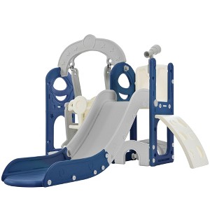 VYNXARIA 5 - in - 1 Blue - Hued Self - Standing Toddler Climbing Slide & Swing Set with Telescope - 1 of 4