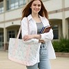 Women Top Zipper Large Floral Quilted Tote Bag for Work Travel Gym Shopping (PINK/BLUE) - 2 of 4