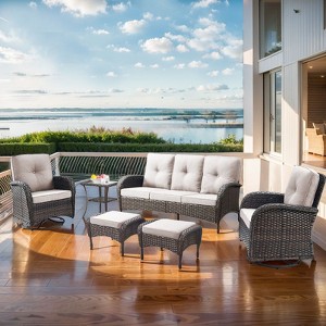 Outdoor 3-Seat Sofa Swivel Chair Table with Ottomans - 1 of 4
