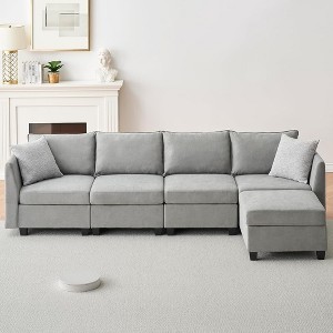 Whizmax Convertible Sectional Sofa Couch, L-Shaped Couch with Reversible Storage Seat & Ottaman, Sectional Sofa for Living Room, Light Grey - 1 of 4