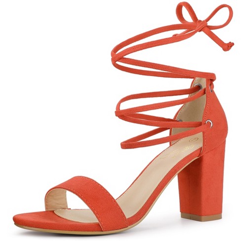 Perphy Strappy Lace Up Chunky High Heel Sandals For Women Orange 7 : Target