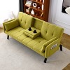 70" Convertible Sofa Bed,Foldable Cotton Linen Couch with Cup Holder and Side Storage,Sleeper Sofa for Living Room or Apartment-Baofuwish - 3 of 4