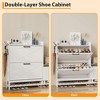 Shoe Cabinet with 2 Flip-Drawers & Storage Bench, Farmhouse Wood Freestanding Shoe Rack with 2 Hooks & Bottom Shelf for Entryway, Living Room - 3 of 4
