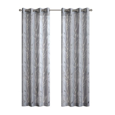 Gray Sheer Bird Design Grommet Top Window Curtain