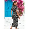 Women's Boho Floral Bodycon Short Sleeve V Neck Ruched High Empire With Tie Slit Hem Dress - 4 of 4