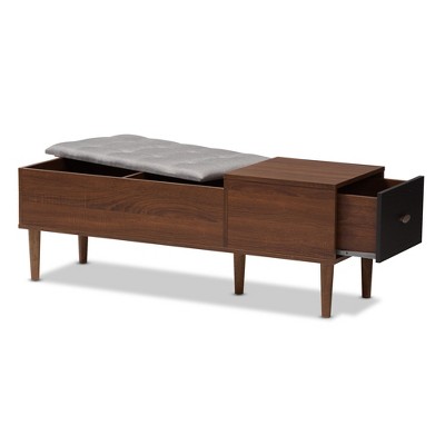 Merrick Mid-Century Modern Oak & Espresso Entryway Storage Bench