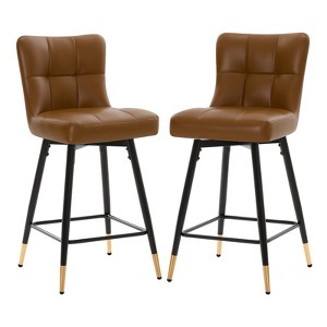 Bekrvio 26" Swivel Counter Height Bar Stools Set of 2,Modern Faux Leather Upholstered with Back,Counter Stool Chairs for Kitchen Island - 1 of 4