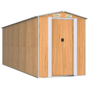 vidaXL Outdoor Garden Shed - Storage for Tools and Equipment - Galvanized Steel - Light Brown - Double Sliding Doors - 75.6"x205.9"x87.8" - 1 of 4