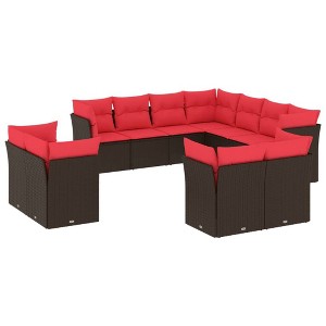 vidaXL 11 Piece Patio Sofa Set with Cushions - Brown and Red Without Table - 1 of 4