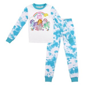 My Little Pony Retro Rainbows & Sunshine Character Group Youth Girl's 2-Pack Blue Wash Pajama Set - 1 of 3