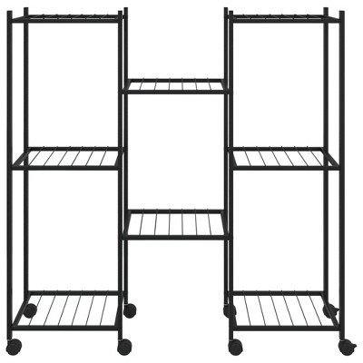 Black Powder-Coated Iron 32.7" Multi-Tier Plant Stand with Wheels