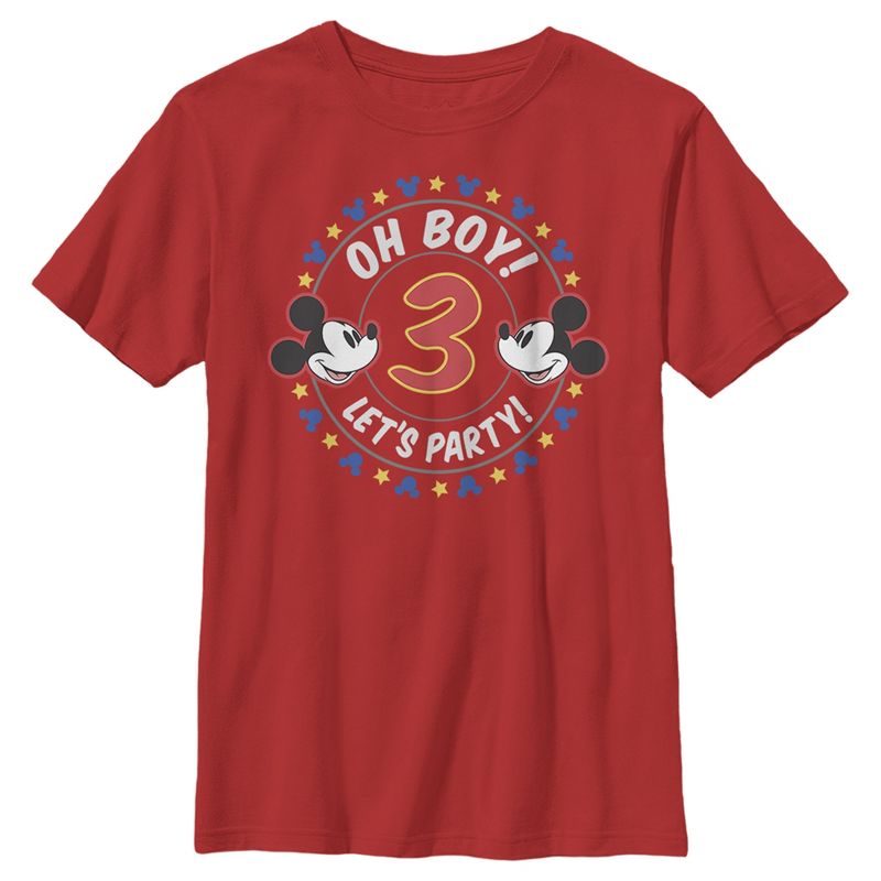 Boy's Mickey & Friends 3rd Birthday Oh Boy Let's Party Mickey T-Shirt, 1 of 5