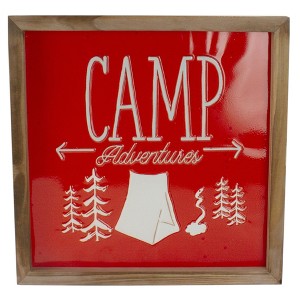 Raz Imports 14” Orange and White Camp Adventures Metal Wall Art - 1 of 4