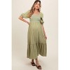 PinkBlush Light Olive Gauze Smocked Embroidered Square Neck Maternity Midi Dress - 2 of 4