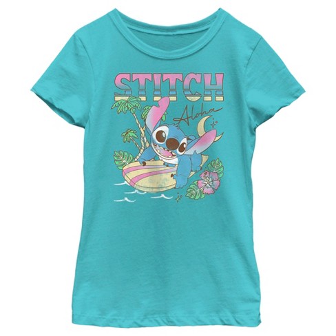 Girl's Lilo & Stitch Surfing Stitch T-Shirt - Tahiti Blue - X Small