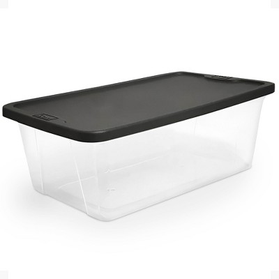 HOMZ 6-Quart Plastic Storage Bins with Snap-on Lids, Gray Lid, 20 Pack