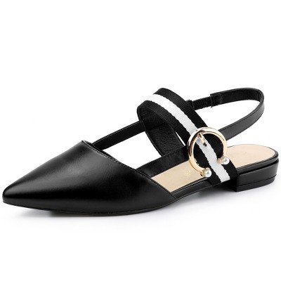Allegra K Women's Pointed Toe Elastic Strap Buckle Decor Slingback Flat Mules