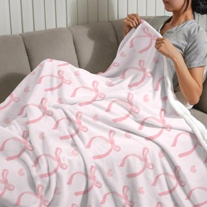 Lomsoe Cute Pink Bow Flannel Throw Blankets Gifts for Women Girls, Warm Blanket Room Decor for Home Bed Sofa Couch Chair. - 1 of 4