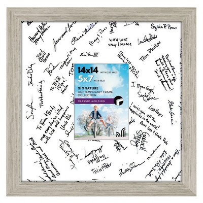 Americanflat 14x14 Driftwood Wedding Signature Picture Frame Displays 5x7 Photo with Polished Glass