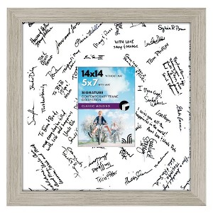 Americanflat 14x14 Driftwood Wedding Signature Picture Frame Displays 5x7 Photo with Polished Glass - 1 of 4